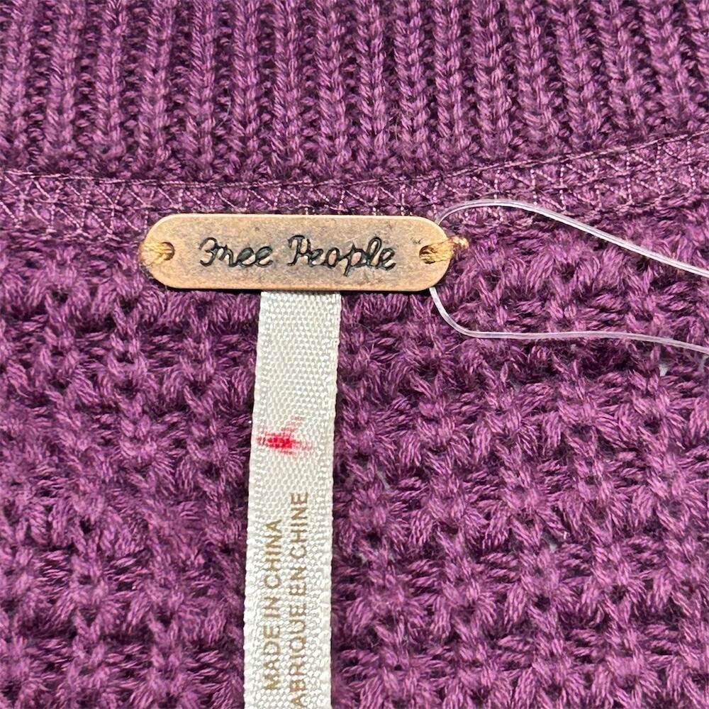Free People Sweater Womens XS Purple Waffle Knit Cold Shoulder Tunic Top NWT - Picture 7 of 14